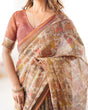 Load image into Gallery viewer, Beige Handloom Cotton Saree with Rust Blouse and Village Celebration Print LINEN HANDLOOM