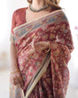 Load image into Gallery viewer, Rust Maroon Handloom Cotton Saree with Floral Jaal &amp; Multicolor Mandala Pallu Art LINEN HANDLOOM