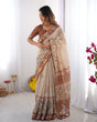 Load image into Gallery viewer, Elegant Beige &amp; Brown Pure Linen Cotton Handloom Saree with Animal Motifs and Floral Prints LINEN HANDLOOM