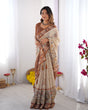 Load image into Gallery viewer, Elegant Beige &amp; Brown Pure Linen Cotton Handloom Saree with Animal Motifs and Floral Prints LINEN HANDLOOM