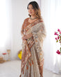 Load image into Gallery viewer, Elegant Beige &amp; Brown Pure Linen Cotton Handloom Saree with Animal Motifs and Floral Prints LINEN HANDLOOM