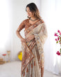 Load image into Gallery viewer, Elegant Beige &amp; Brown Pure Linen Cotton Handloom Saree with Animal Motifs and Floral Prints LINEN HANDLOOM
