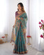 Sea Green & Purple Linen Cotton Saree with Hand-Painted Krishna Raas Leela Pallu LINEN HANDLOOM