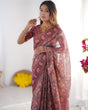 Load image into Gallery viewer, Maroon Pure Linen Cotton Handloom Saree with Elephant Motifs and Floral Digital Print LINEN HANDLOOM
