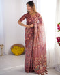 Load image into Gallery viewer, Maroon Pure Linen Cotton Handloom Saree with Elephant Motifs and Floral Digital Print LINEN HANDLOOM