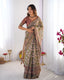 Olive Green Pure Linen Cotton Handloom Saree with Pink Lotus Motifs & Maroon Blouse LINEN HANDLOOM