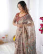 Load image into Gallery viewer, Beige &amp; Maroon Handloom Cotton Saree with Royal Faces &amp; Elephant Pallu Motif LINEN HANDLOOM