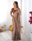 Beige & Maroon Handloom Cotton Saree with Royal Faces & Elephant Pallu Motif LINEN HANDLOOM