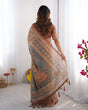 Load image into Gallery viewer, Beige &amp; Rust Pure Linen Cotton Saree with Folk Animal Motif &amp; Floral Print LINEN HANDLOOM
