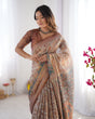 Load image into Gallery viewer, Beige &amp; Rust Pure Linen Cotton Saree with Folk Animal Motif &amp; Floral Print LINEN HANDLOOM