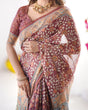 Load image into Gallery viewer, Maroon Pure Linen Cotton Handloom Saree with Floral Buti Print and Madhubani Fish Art Pallu LINEN HANDLOOM