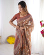 Load image into Gallery viewer, Rust Beige Pure Linen Cotton Saree with Paisley Motifs and Mandala Artwork LINEN HANDLOOM