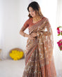 Load image into Gallery viewer, Rust Beige Pure Linen Cotton Saree with Paisley Motifs and Mandala Artwork LINEN HANDLOOM