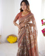Load image into Gallery viewer, Rust Beige Pure Linen Cotton Saree with Paisley Motifs and Mandala Artwork LINEN HANDLOOM