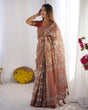 Load image into Gallery viewer, Rust Beige Pure Linen Cotton Saree with Paisley Motifs and Mandala Artwork LINEN HANDLOOM