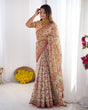 Load image into Gallery viewer, Cream Pink Handloom Linen Cotton Printed Saree with Folk Art Bird Motif Pallu LINEN HANDLOOM
