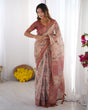 Load image into Gallery viewer, Blush Cream Handloom Linen Cotton Saree with Artistic Bird Motif Pallu LINEN HANDLOOM