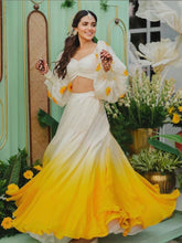 Load image into Gallery viewer, Indian lehenga choli printed skirt designer brocade skirt Indian lengha choli stitched lehenga yellow lehenga for haldi dress haldi lehenga ClothsVilla