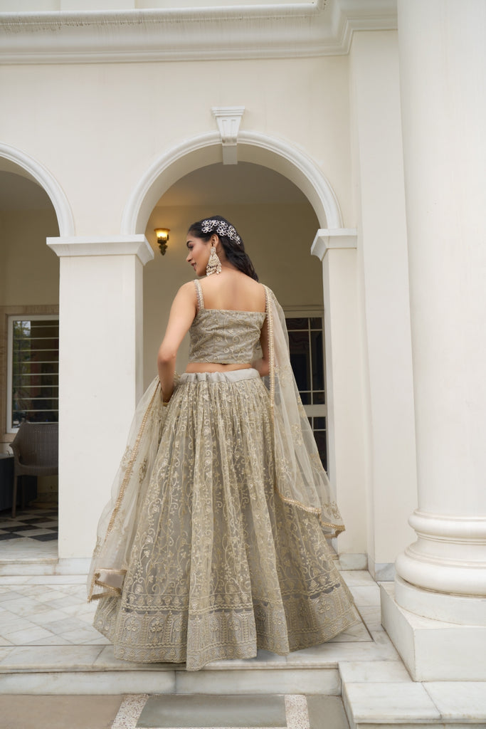 Ivory Butterfly Net Lehenga with Tone-to-Tone Embroidery