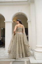 Load image into Gallery viewer, Ivory Butterfly Net Lehenga with Tone-to-Tone Embroidery