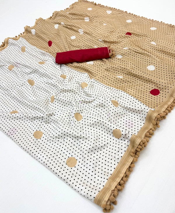 Ivory Serenity Cream Mul Cotton Saree ClothsVilla