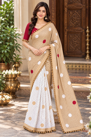 Ivory Serenity Cream Mul Cotton Saree ClothsVilla