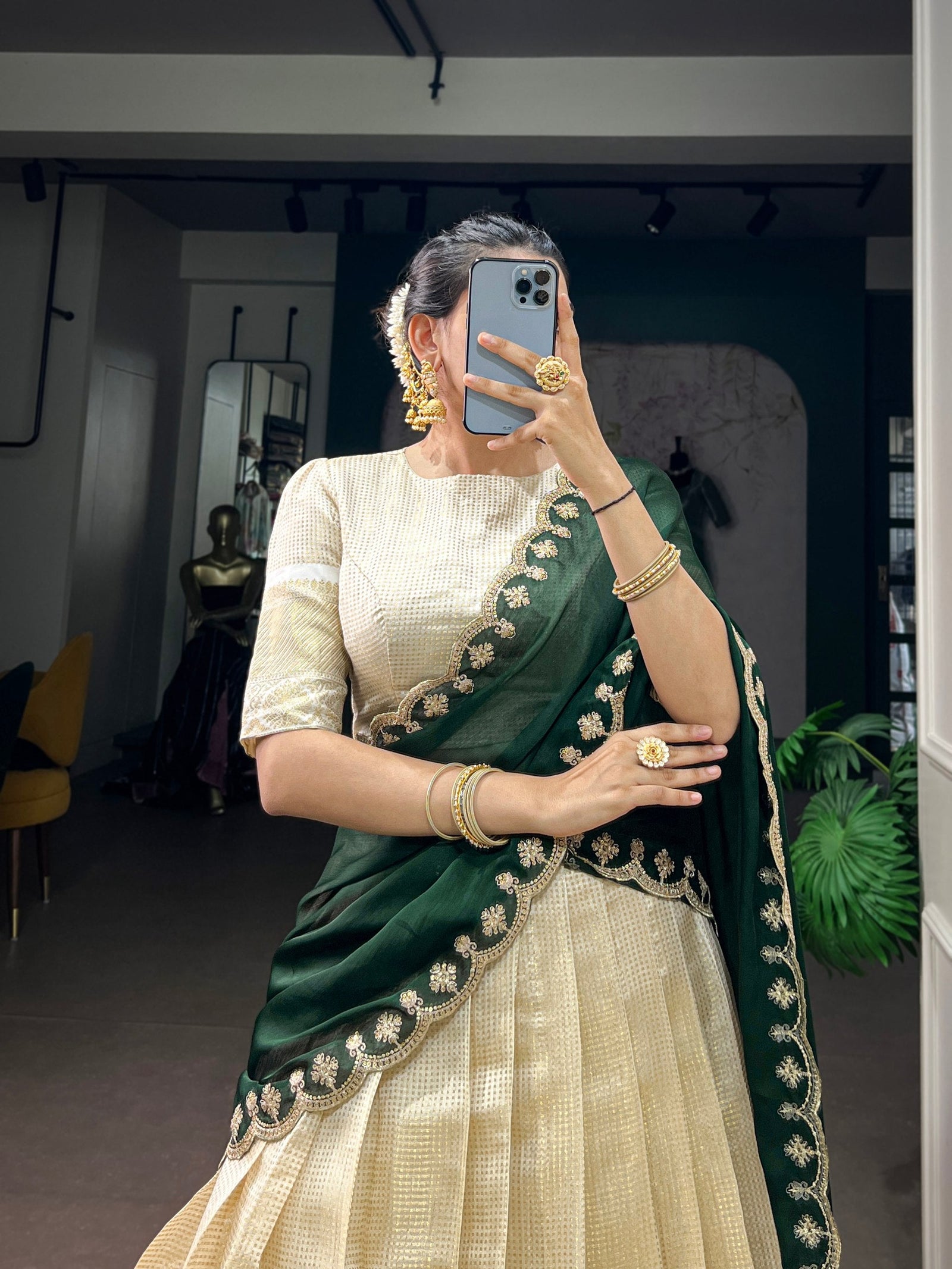 Jacquard Chex Zari Weaving Lehenga Set ClothsVilla