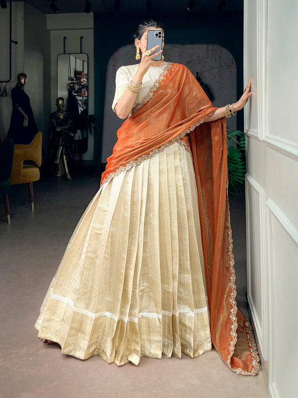 Jacquard Chex Zari Weaving Lehenga Set ClothsVilla