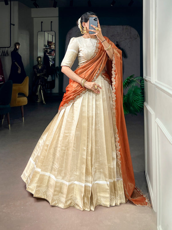 Jacquard Chex Zari Weaving Lehenga Set ClothsVilla