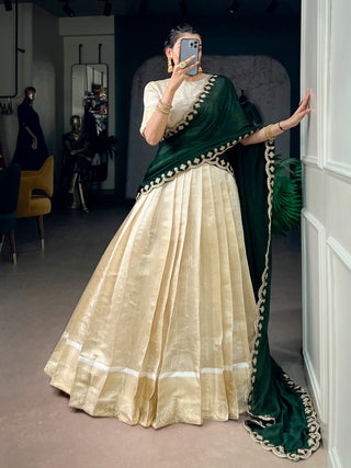 Jacquard Chex Zari Weaving Lehenga Set ClothsVilla