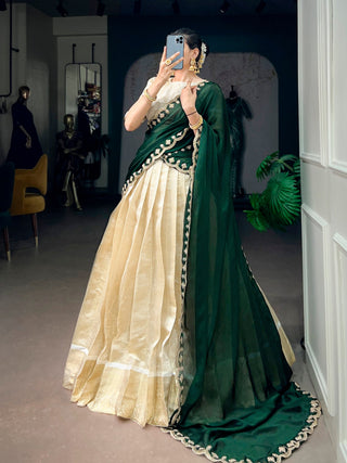 Jacquard Chex Zari Weaving Lehenga Set ClothsVilla