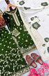 Load image into Gallery viewer, Jade Green Designer Pure Fendi Silk Heavy Embroidered Kurta Palazzo Set with 5 mm Sequins, Rivet Moti Work &amp; Digital Printed Tabby Silk Dupatta ClothsVilla.com