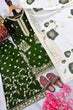 Load image into Gallery viewer, Jade Green Designer Pure Fendi Silk Heavy Embroidered Kurta Palazzo Set with 5 mm Sequins, Rivet Moti Work &amp; Digital Printed Tabby Silk Dupatta ClothsVilla.com