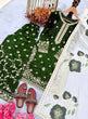 Load image into Gallery viewer, Jade Green Designer Pure Fendi Silk Heavy Embroidered Kurta Palazzo Set with 5 mm Sequins, Rivet Moti Work &amp; Digital Printed Tabby Silk Dupatta ClothsVilla.com