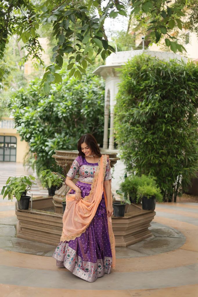 Trending Jequard Lehenga Choli with Russian Silk Embroidered Dupatta – Elegant Lavender ClothsVilla