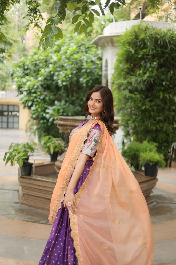 Trending Jequard Lehenga Choli with Russian Silk Embroidered Dupatta – Elegant Lavender ClothsVilla