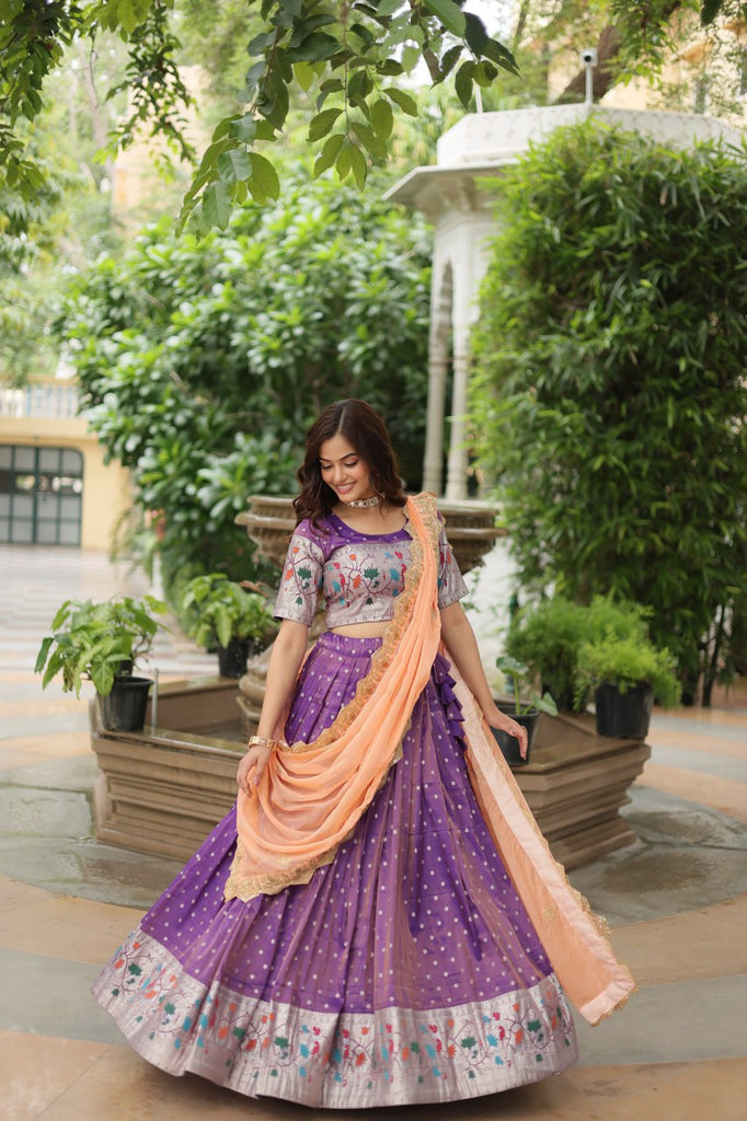 Trending Jequard Lehenga Choli with Russian Silk Embroidered Dupatta – Elegant Lavender ClothsVilla