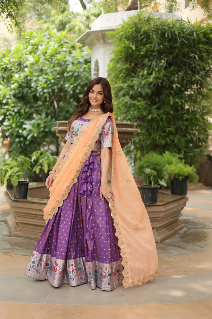 Trending Jequard Lehenga Choli with Russian Silk Embroidered Dupatta – Elegant Lavender ClothsVilla