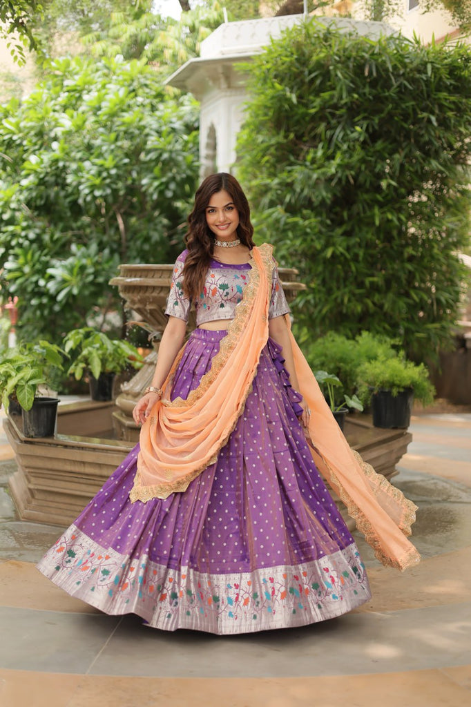 Trending Jequard Lehenga Choli with Russian Silk Embroidered Dupatta – Elegant Lavender ClothsVilla