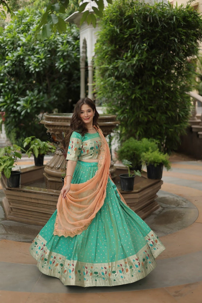 Trending Jequard Lehenga Choli with Russian Silk Embroidered Dupatta – Elegant Pista ClothsVilla