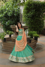 Load image into Gallery viewer, Trending Jequard Lehenga Choli with Russian Silk Embroidered Dupatta – Elegant Pista ClothsVilla