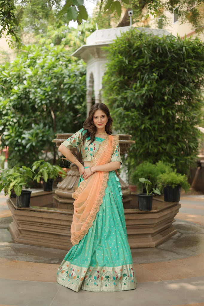 Trending Jequard Lehenga Choli with Russian Silk Embroidered Dupatta – Elegant Pista ClothsVilla