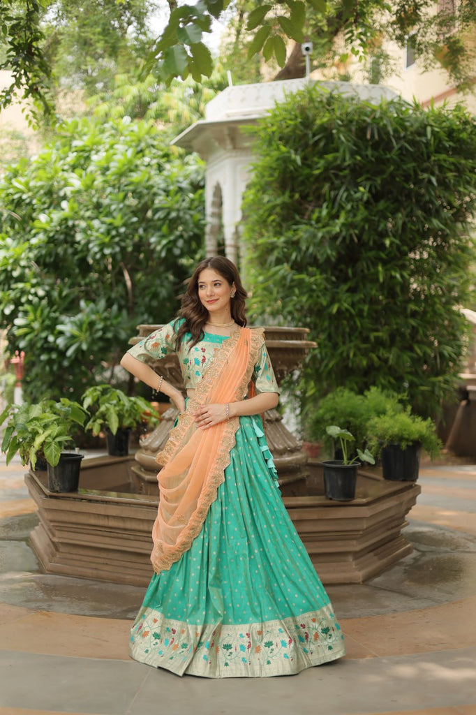 Trending Jequard Lehenga Choli with Russian Silk Embroidered Dupatta – Elegant Pista ClothsVilla