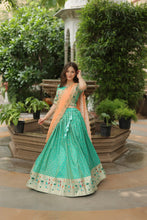 Load image into Gallery viewer, Trending Jequard Lehenga Choli with Russian Silk Embroidered Dupatta – Elegant Pista ClothsVilla