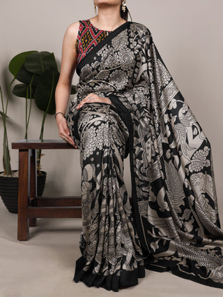 Kalamkari Printed Saree with Blouse ClothsVilla