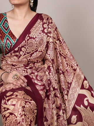 Kalamkari Printed Saree with Blouse ClothsVilla