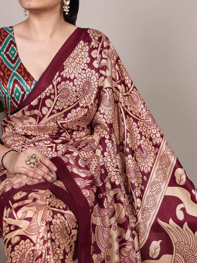 Kalamkari Printed Saree with Blouse ClothsVilla
