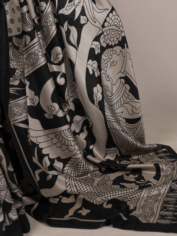 Kalamkari Printed Saree with Blouse ClothsVilla