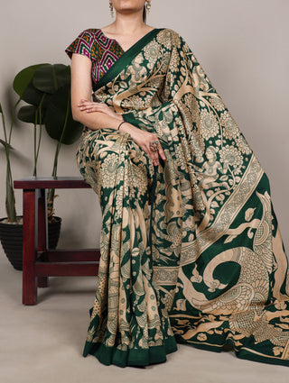Kalamkari Printed Saree with Blouse ClothsVilla