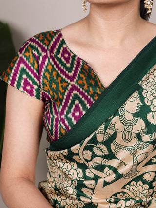 Kalamkari Printed Saree with Blouse ClothsVilla